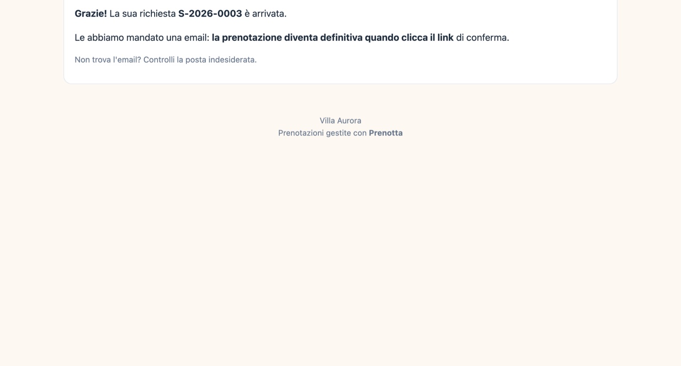 La conferma a schermo dopo l invio della richiesta
